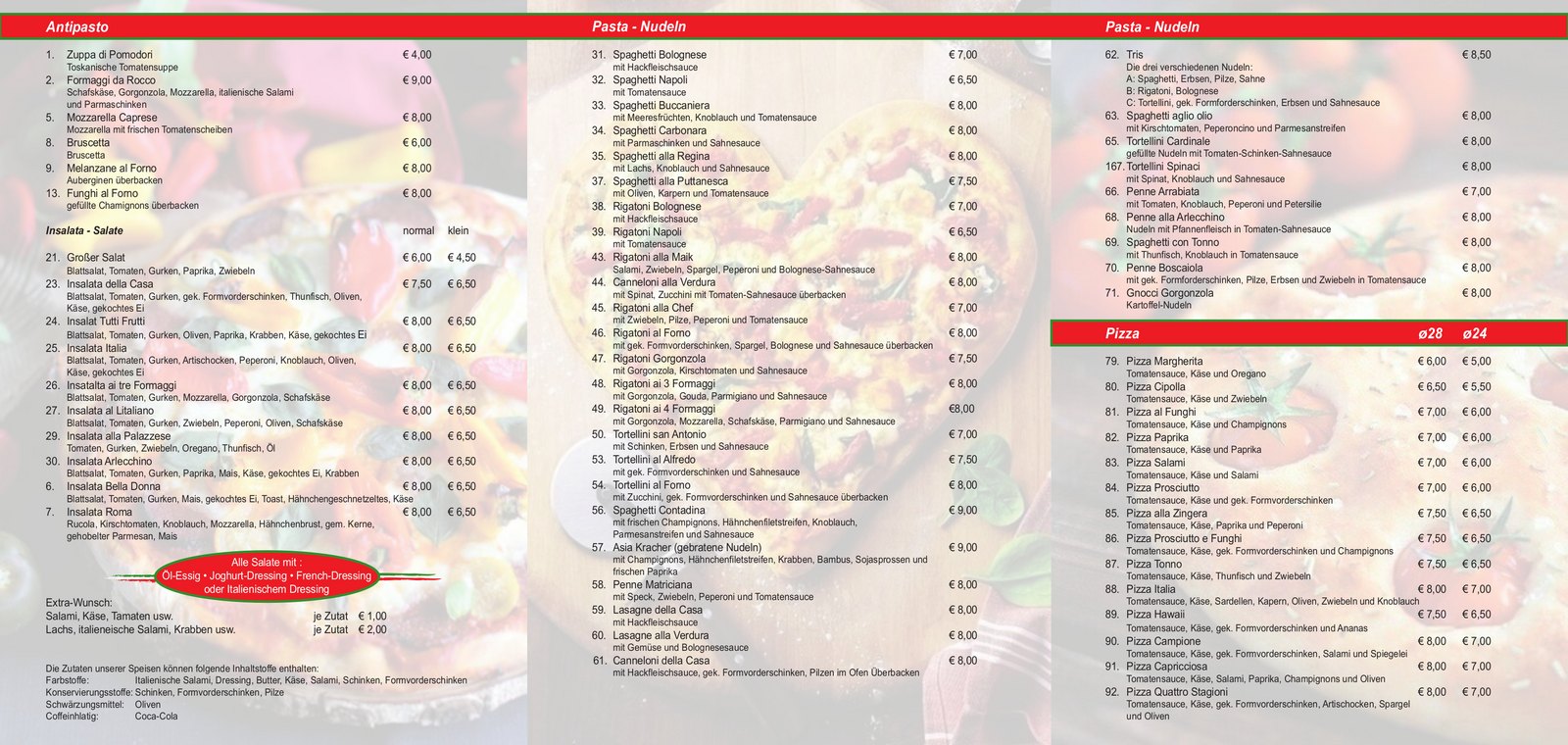 Speisekarte | Pizzeria Roma
